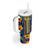 Martinique Map and Hibiscus Tumbler With Handle Island Silhouette with Tribal Stripe Accents
