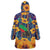 Martinique Map and Hibiscus Wearable Blanket Hoodie Island Silhouette with Tribal Stripe Accents