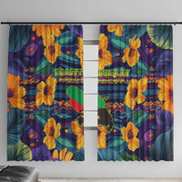 Martinique Map and Hibiscus Window Curtain Island Silhouette with Tribal Stripe Accents