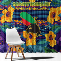 Martinique Map and Hibiscus Window Curtain Island Silhouette with Tribal Stripe Accents
