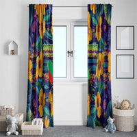 Martinique Map and Hibiscus Window Curtain Island Silhouette with Tribal Stripe Accents