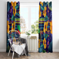 Martinique Map and Hibiscus Window Curtain Island Silhouette with Tribal Stripe Accents