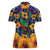 Martinique Map and Hibiscus Women Polo Shirt Island Silhouette with Tribal Stripe Accents