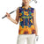 Martinique Map and Hibiscus Women Sleeveless Polo Shirt Island Silhouette with Tribal Stripe Accents