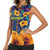 Martinique Map and Hibiscus Women Sleeveless Polo Shirt Island Silhouette with Tribal Stripe Accents