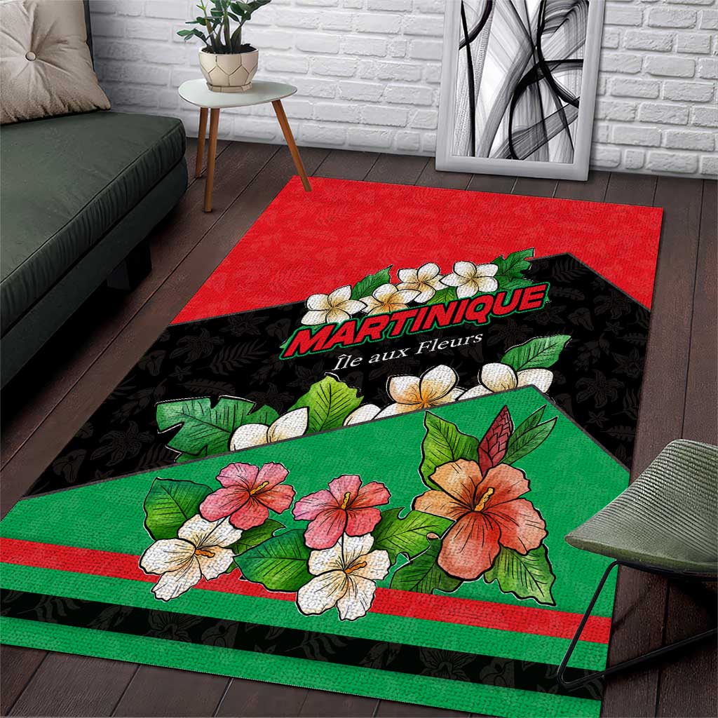 Martinique Island Pride Area Rug Tropical Hibiscus and Plumeria Floral Flag Design