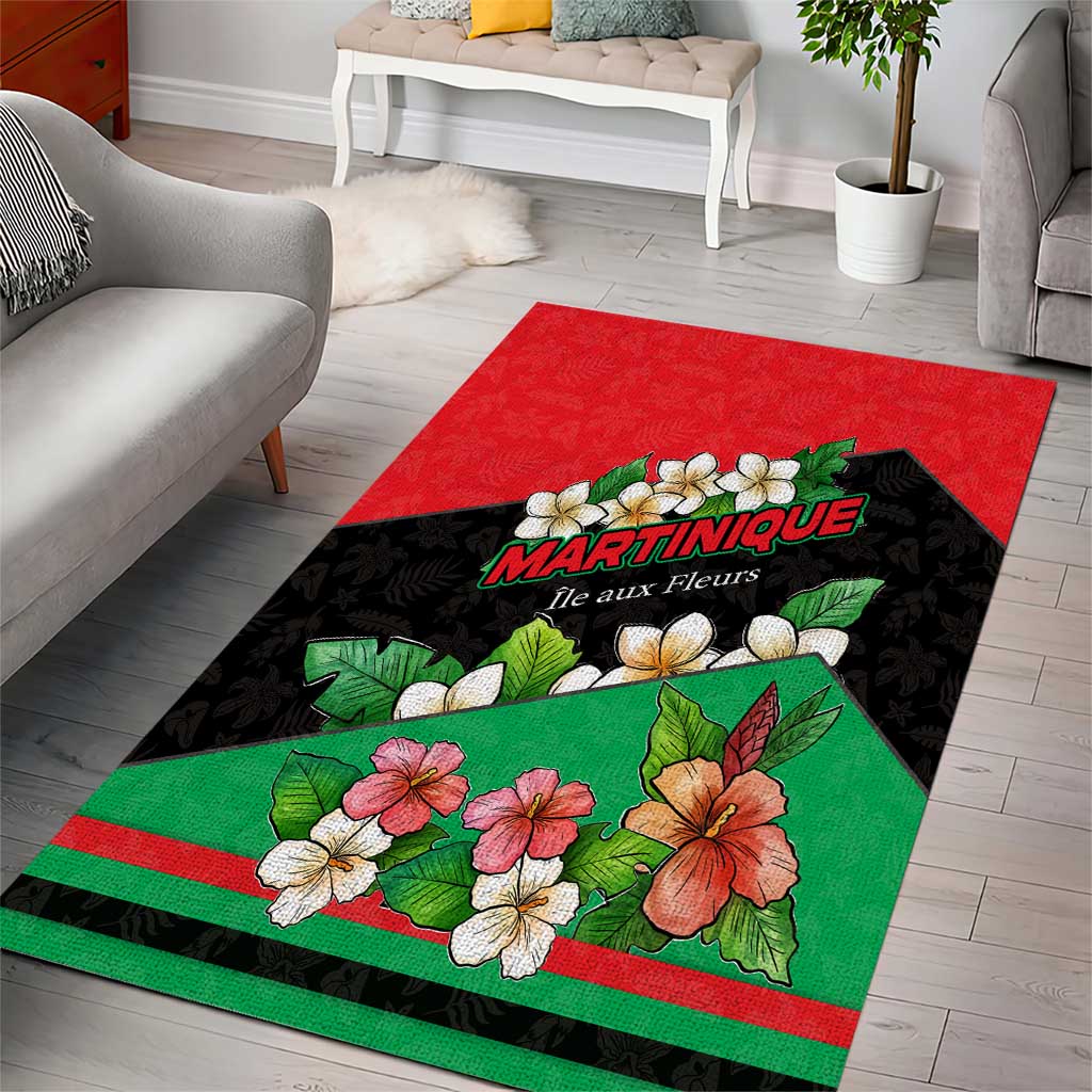 Martinique Island Pride Area Rug Tropical Hibiscus and Plumeria Floral Flag Design