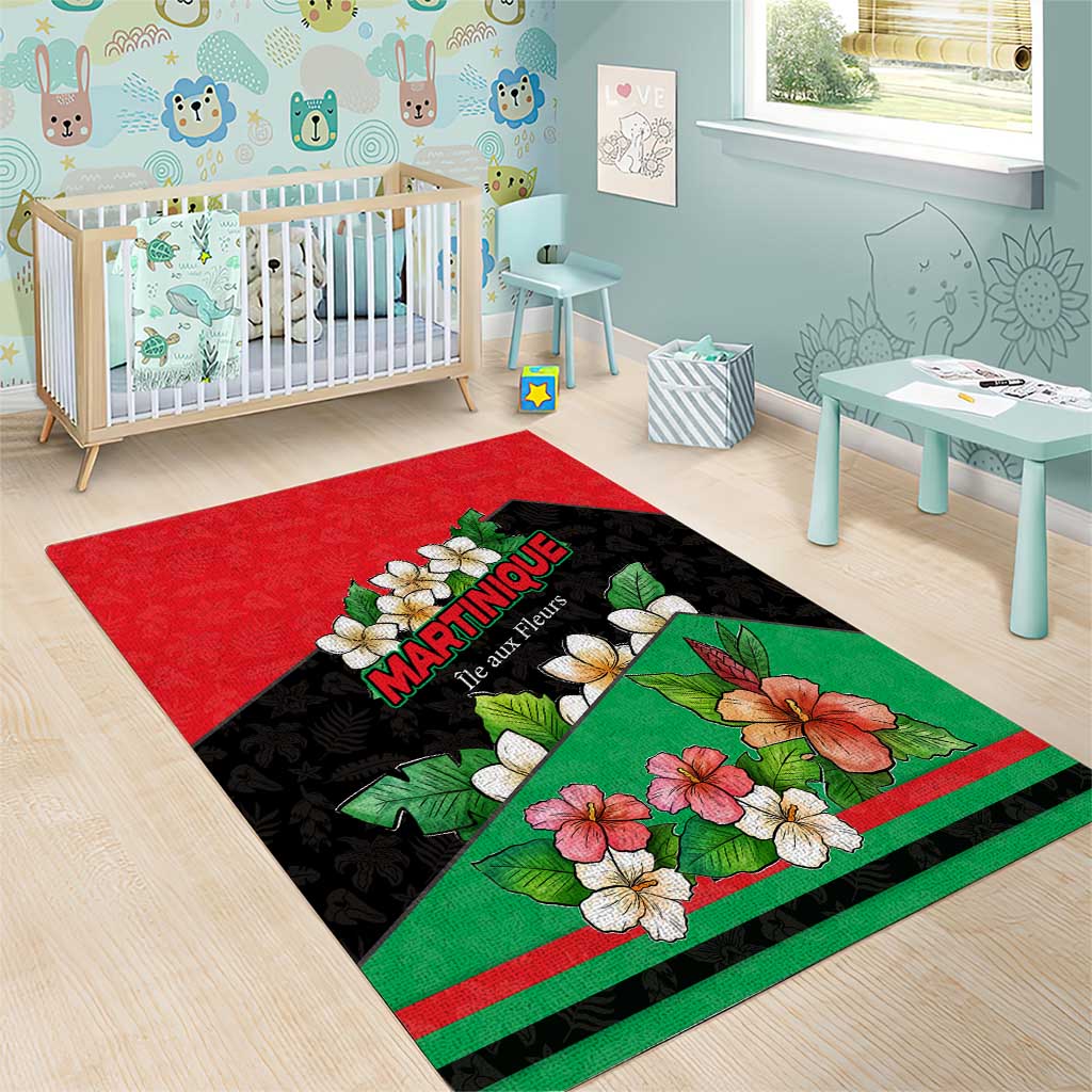 Martinique Island Pride Area Rug Tropical Hibiscus and Plumeria Floral Flag Design
