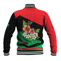 Martinique Island Pride Baseball Jacket Tropical Hibiscus and Plumeria Floral Flag Design