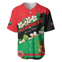 Martinique Island Pride Baseball Jersey Tropical Hibiscus and Plumeria Floral Flag Design