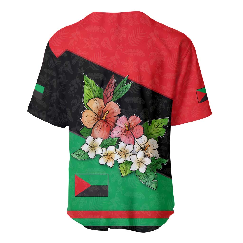 Martinique Island Pride Baseball Jersey Tropical Hibiscus and Plumeria Floral Flag Design