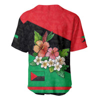 Martinique Island Pride Baseball Jersey Tropical Hibiscus and Plumeria Floral Flag Design