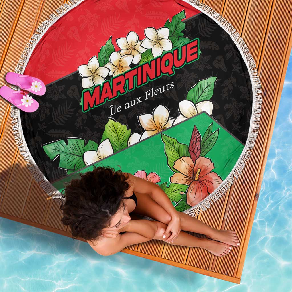 Martinique Island Pride Beach Blanket Tropical Hibiscus and Plumeria Floral Flag Design