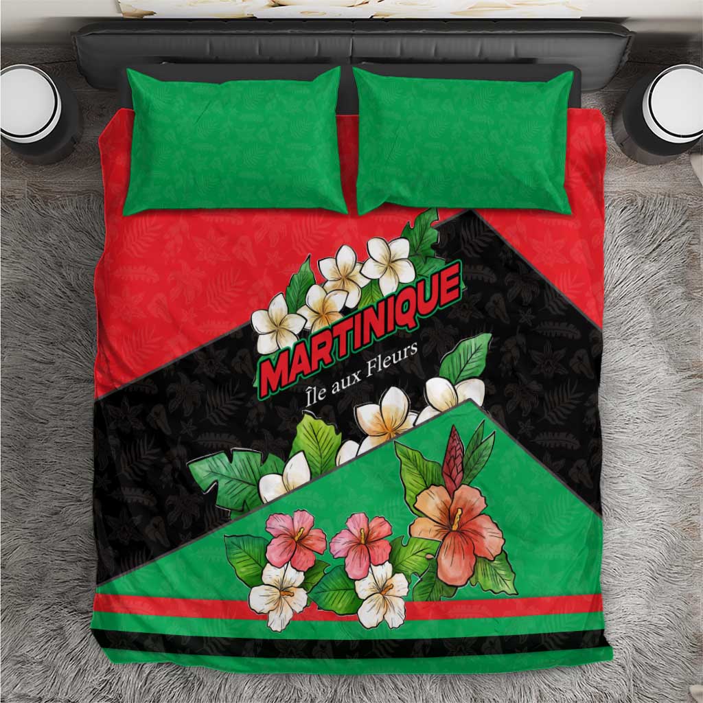 Martinique Island Pride Bedding Set Tropical Hibiscus and Plumeria Floral Flag Design