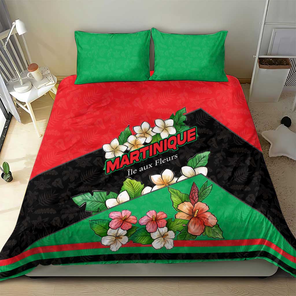 Martinique Island Pride Bedding Set Tropical Hibiscus and Plumeria Floral Flag Design