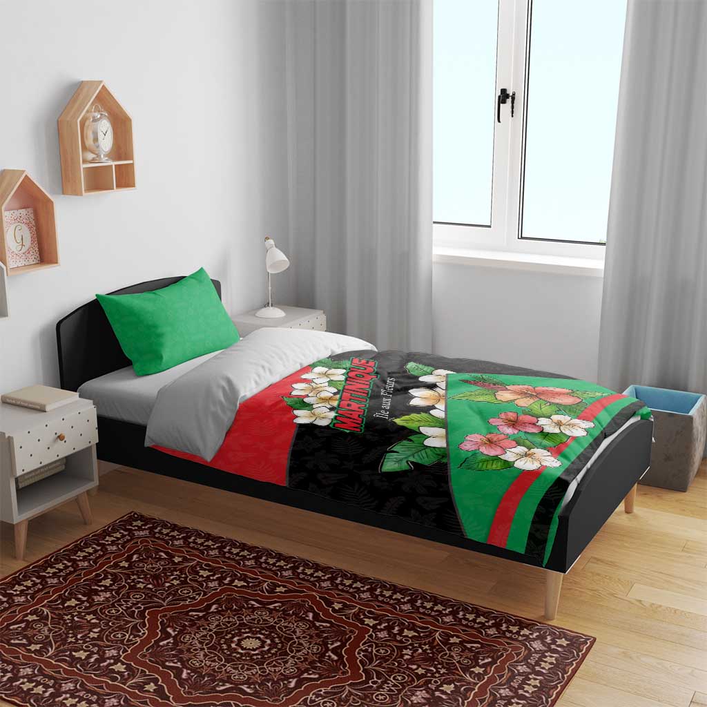 Martinique Island Pride Bedding Set Tropical Hibiscus and Plumeria Floral Flag Design