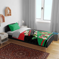 Martinique Island Pride Bedding Set Tropical Hibiscus and Plumeria Floral Flag Design