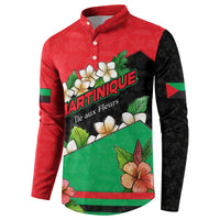 Martinique Island Pride Button Sweatshirt Tropical Hibiscus and Plumeria Floral Flag Design