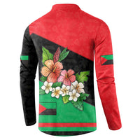 Martinique Island Pride Button Sweatshirt Tropical Hibiscus and Plumeria Floral Flag Design