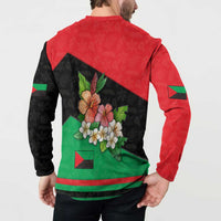 Martinique Island Pride Button Sweatshirt Tropical Hibiscus and Plumeria Floral Flag Design