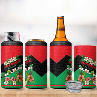 Martinique Island Pride 4 in 1 Can Cooler Tumbler Tropical Hibiscus and Plumeria Floral Flag Design