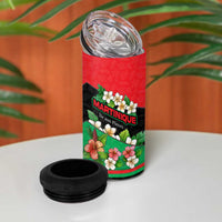 Martinique Island Pride 4 in 1 Can Cooler Tumbler Tropical Hibiscus and Plumeria Floral Flag Design