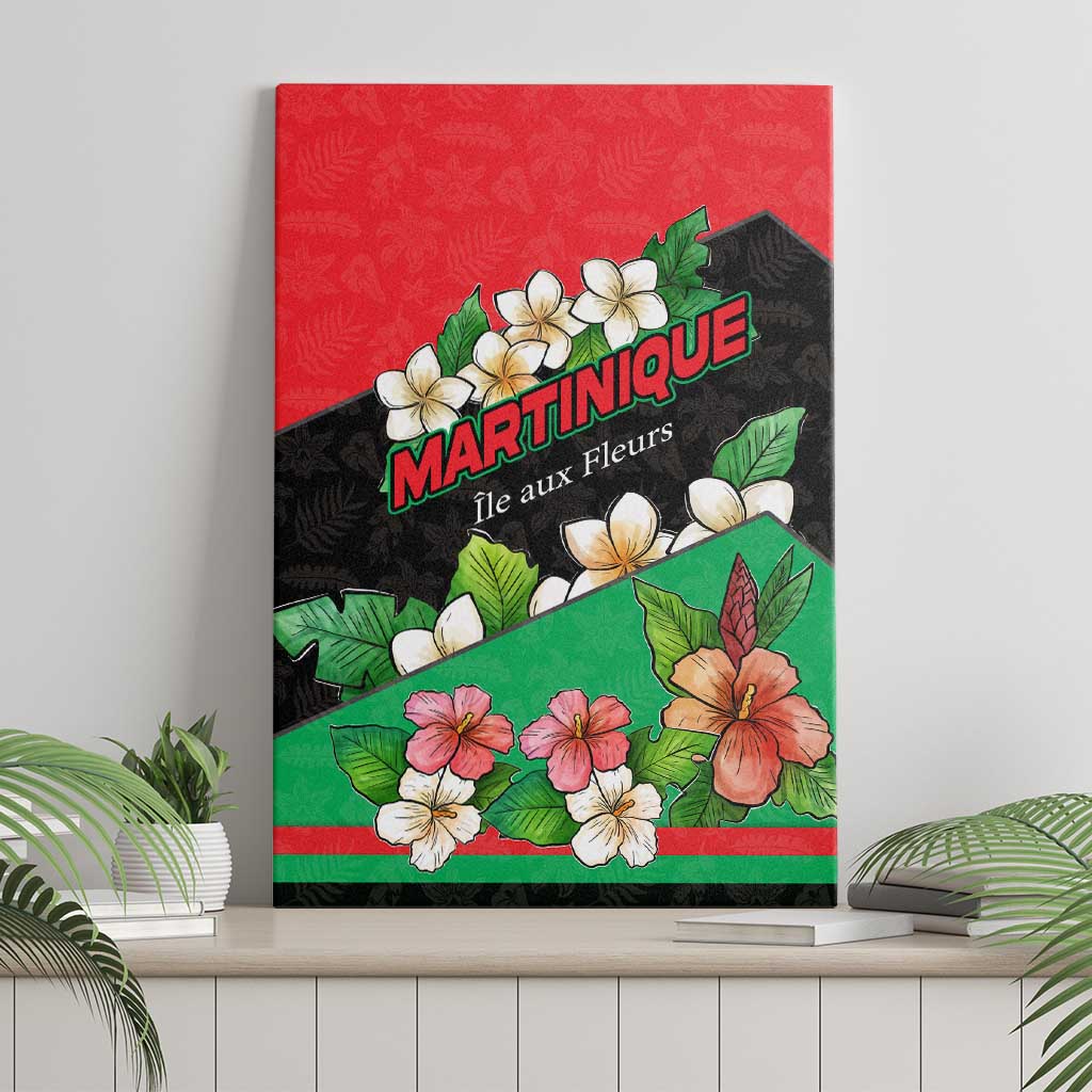 Martinique Island Pride Canvas Wall Art Tropical Hibiscus and Plumeria Floral Flag Design