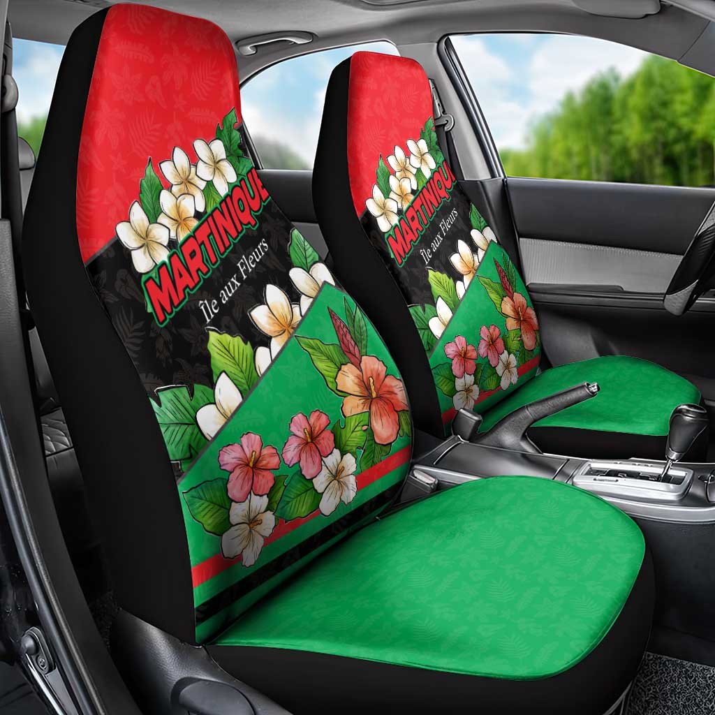 Martinique Island Pride Car Seat Cover Tropical Hibiscus and Plumeria Floral Flag Design