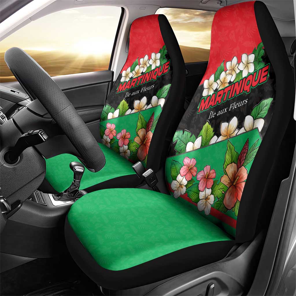 Martinique Island Pride Car Seat Cover Tropical Hibiscus and Plumeria Floral Flag Design