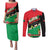 Martinique Island Pride Couples Matching Puletasi and Long Sleeve Button Shirt Tropical Hibiscus and Plumeria Floral Flag Design