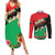 Martinique Island Pride Couples Matching Summer Maxi Dress and Long Sleeve Button Shirt Tropical Hibiscus and Plumeria Floral Flag Design