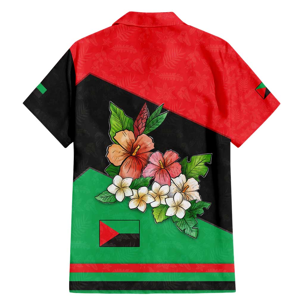 Martinique Island Pride Family Matching Off Shoulder Short Dress and Hawaiian Shirt Tropical Hibiscus and Plumeria Floral Flag Design