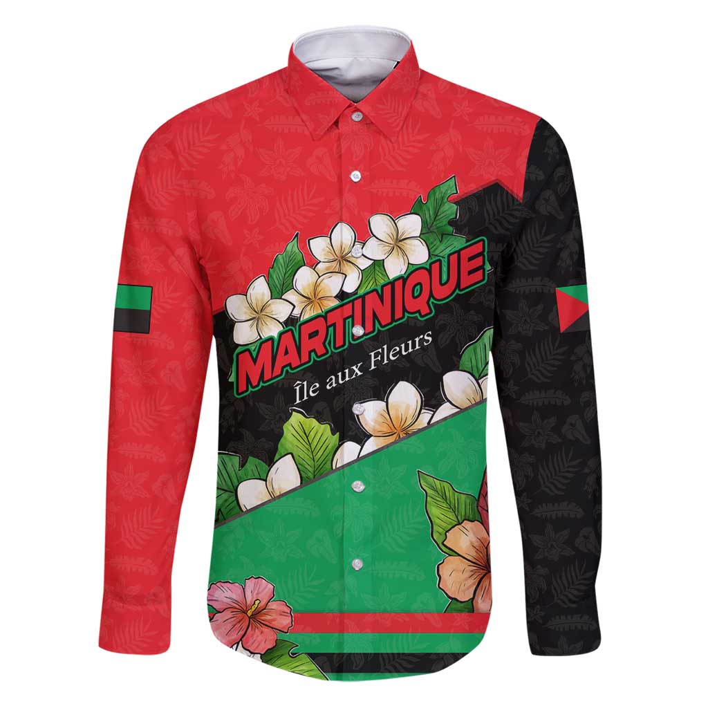 Martinique Island Pride Family Matching Puletasi and Hawaiian Shirt Tropical Hibiscus and Plumeria Floral Flag Design