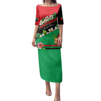 Martinique Island Pride Family Matching Puletasi and Hawaiian Shirt Tropical Hibiscus and Plumeria Floral Flag Design