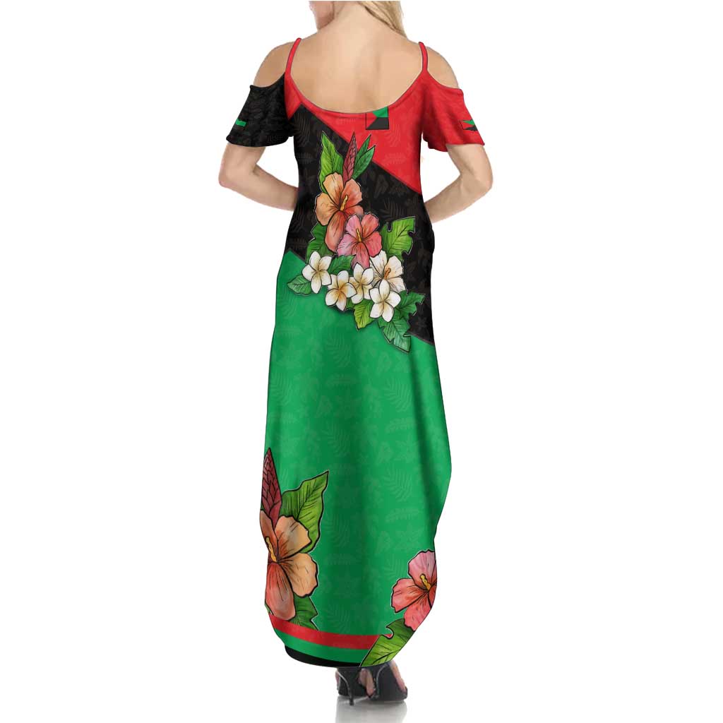 Martinique Island Pride Family Matching Summer Maxi Dress and Hawaiian Shirt Tropical Hibiscus and Plumeria Floral Flag Design