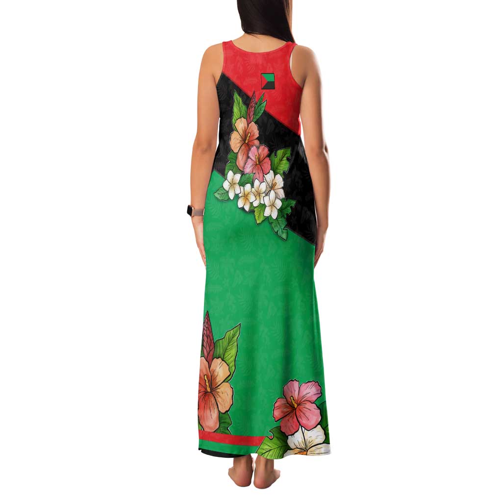 Martinique Island Pride Family Matching Tank Maxi Dress and Hawaiian Shirt Tropical Hibiscus and Plumeria Floral Flag Design