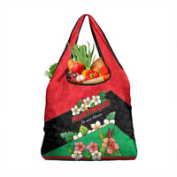 Martinique Island Pride Grocery Bag Tropical Hibiscus and Plumeria Floral Flag Design