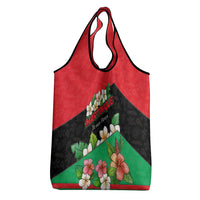 Martinique Island Pride Grocery Bag Tropical Hibiscus and Plumeria Floral Flag Design
