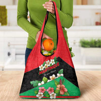 Martinique Island Pride Grocery Bag Tropical Hibiscus and Plumeria Floral Flag Design