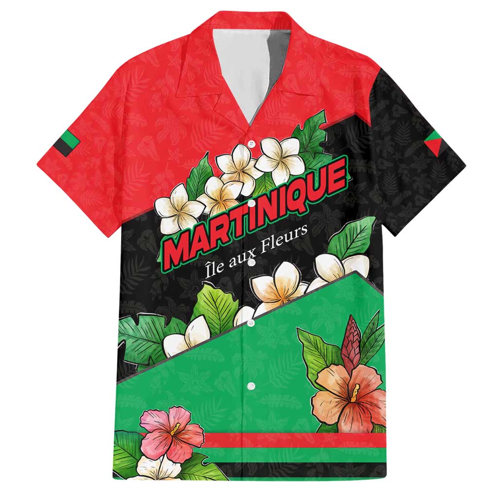 Martinique Island Pride Hawaiian Shirt Tropical Hibiscus and Plumeria Floral Flag Design