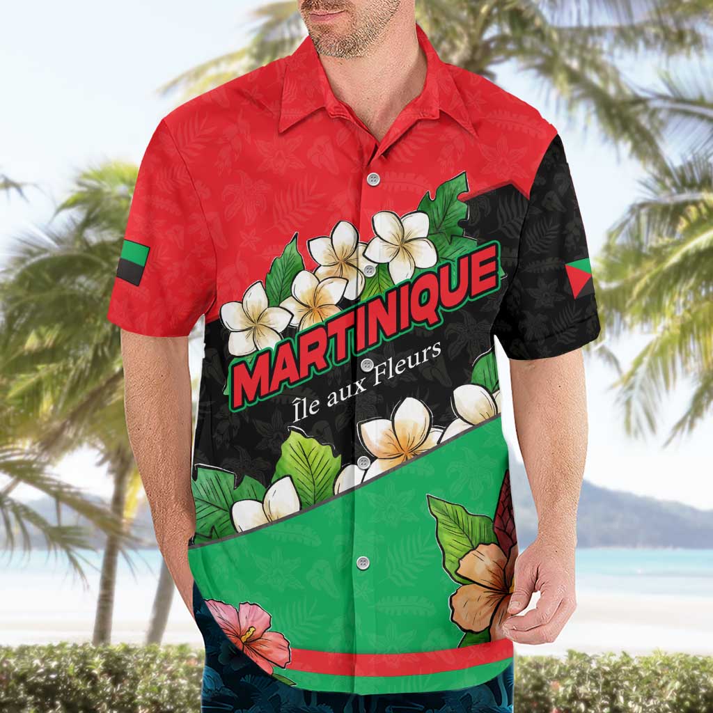 Martinique Island Pride Hawaiian Shirt Tropical Hibiscus and Plumeria Floral Flag Design