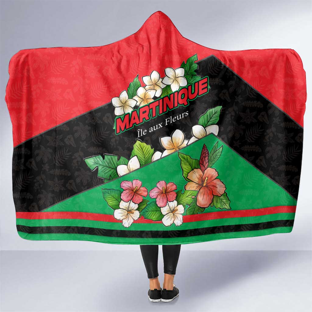 Martinique Island Pride Hooded Blanket Tropical Hibiscus and Plumeria Floral Flag Design