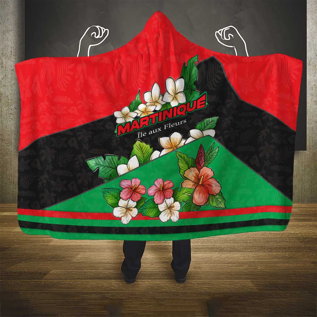 Martinique Island Pride Hooded Blanket Tropical Hibiscus and Plumeria Floral Flag Design