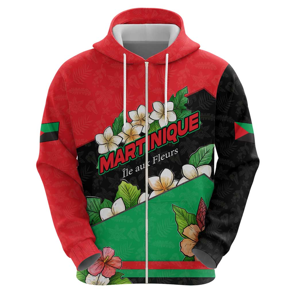 Martinique Island Pride Hoodie Tropical Hibiscus and Plumeria Floral Flag Design