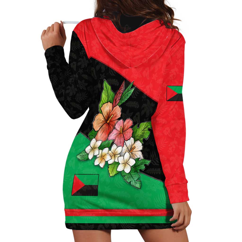 Martinique Island Pride Hoodie Dress Tropical Hibiscus and Plumeria Floral Flag Design