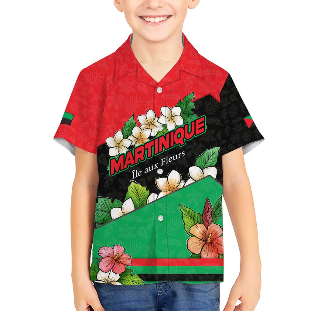 Martinique Island Pride Kid Hawaiian Shirt Tropical Hibiscus and Plumeria Floral Flag Design