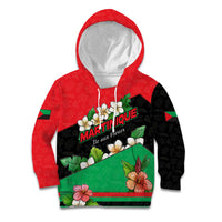 Martinique Island Pride Kid Hoodie Tropical Hibiscus and Plumeria Floral Flag Design