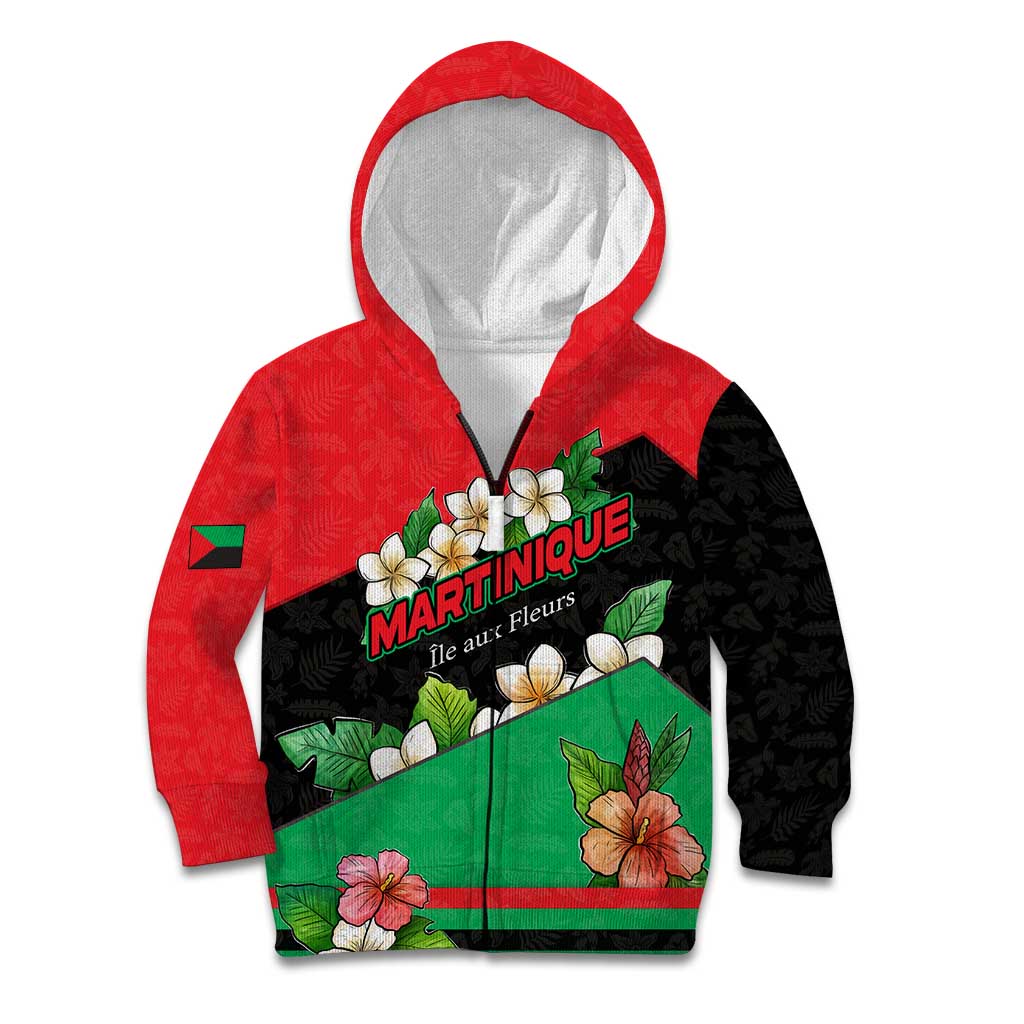 Martinique Island Pride Kid Hoodie Tropical Hibiscus and Plumeria Floral Flag Design