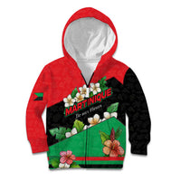 Martinique Island Pride Kid Hoodie Tropical Hibiscus and Plumeria Floral Flag Design