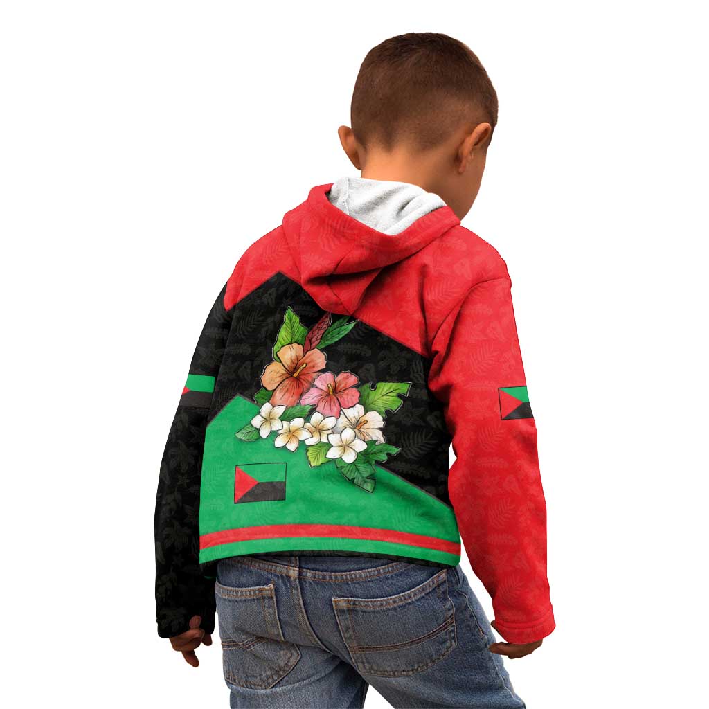 Martinique Island Pride Kid Hoodie Tropical Hibiscus and Plumeria Floral Flag Design